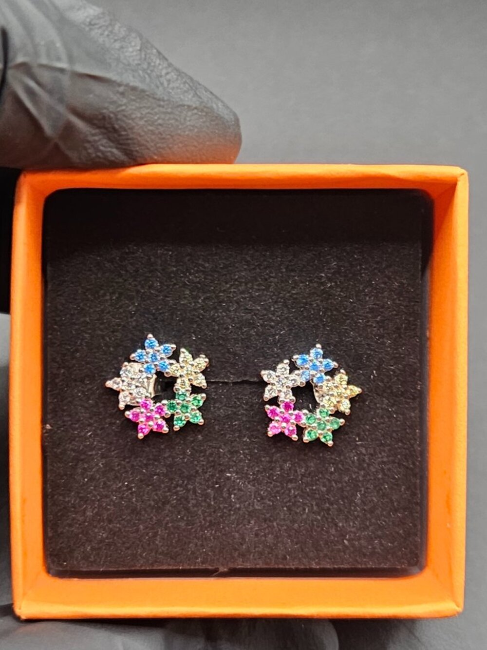 925 sterling silver multi color moissanite flower cluster stud earrings pair
